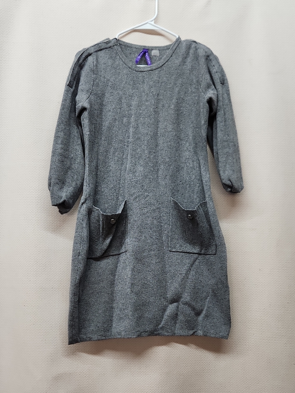 Seraphine Gray Crewneck Sweater Dress with Front Pockets
